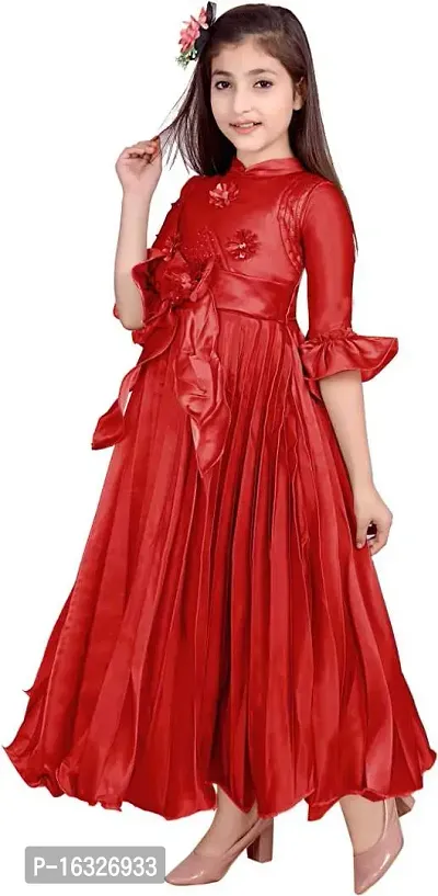 Stylish Fancy Satin Frocks Dress For Girls-thumb4