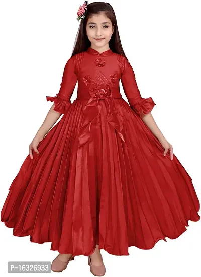 Stylish Fancy Satin Frocks Dress For Girls-thumb0