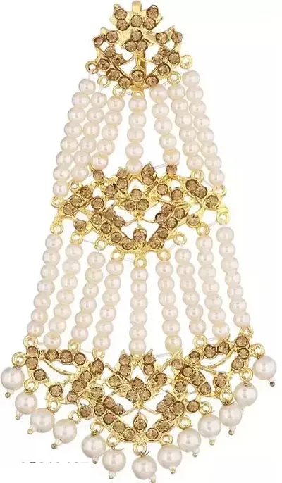 Shimmering Alloy Pearl Maang Tikka For Women