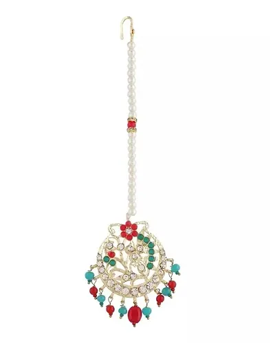 Shimmering Alloy Pearl Maang Tikka For Women