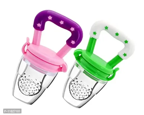 Setster Fruit/Food Feeder/Pacifier/Nibbler with Silicon Mesh in Box Packing (Pacifier - Pink  Green) (Pack of 2)