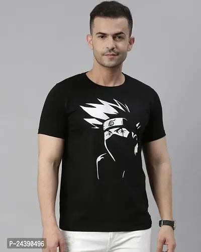 Stylish Kakashi Printed Cotton Blend T-shirt For Men-thumb0