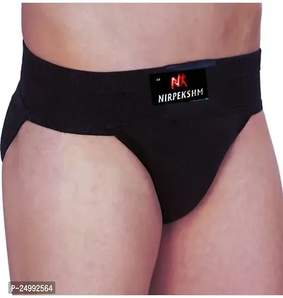 Elegant Black Cotton Solid Briefs For Men