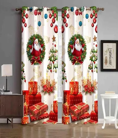 Set of 2- Christmas Printed Polyester Window Curtains