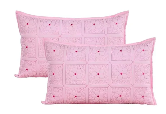 Wonder Decor Beautiful Embroided Stylish Quilted Cotton Pillow Covers (Set of 2 Piece)