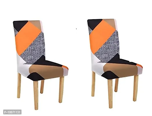 Polyester Spandex Printed Chair Cover Stretch Removable Washable Short Dining Chair Cover Protector Seat Slipcover (Pack of 2)-thumb0