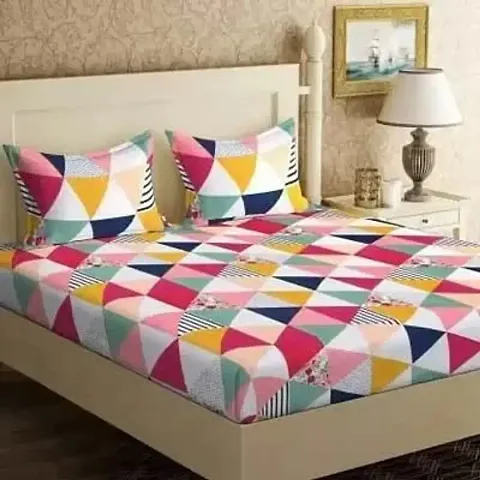 Multicolored Cotton Queen Bedsheet  With 2 Pillowcovers