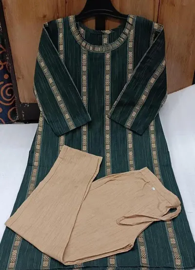 Elegant Striped Khadi Cotton Kurta with Pant Set