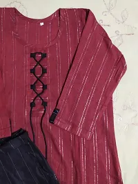 Elegant Red Self Design Khadi Cotton Kurta with Pant Set For Women-thumb1
