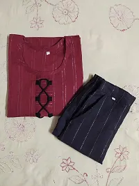 Elegant Red Self Design Khadi Cotton Kurta with Pant Set For Women-thumb2