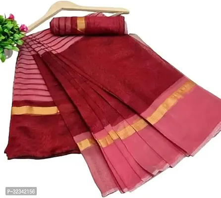 Beautiful Art Silk Maroon Embroidered  Saree with Blouse piece For Women-thumb0