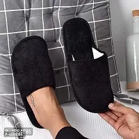 Black Fur Solid Slippers   Flip Flops For Women-thumb1