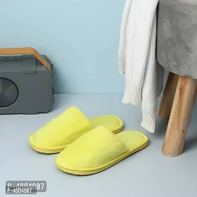 Stunning Yellow Fur Solid Room Slippers For Women-thumb4