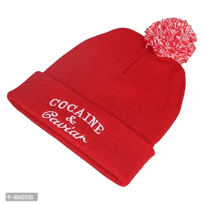 Stylish Red Winter Caps Woolen Plain Skull Knit Beanie Cap For Unisex