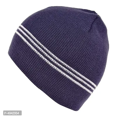 Stylish Navy Blue Warm Knit Winter Woollen Cap With Lining For Unisex-thumb3