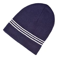 Stylish Navy Blue Warm Knit Winter Woollen Cap With Lining For Unisex-thumb1