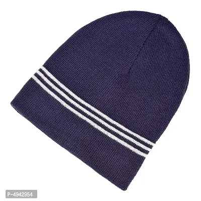 Stylish Navy Blue Warm Knit Winter Woollen Cap With Lining For Unisex-thumb2