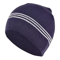 Stylish Navy Blue Warm Knit Winter Woollen Cap With Lining For Unisex-thumb4