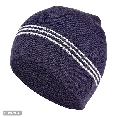 Stylish Navy Blue Warm Knit Winter Woollen Cap With Lining For Unisex-thumb5