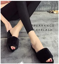 Women's Stylish  Comfy Solid Black Fur Open-Toe Slides-thumb2