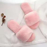 Women's Stylish  Comfy Solid Pink Fur Open-Toe Slides-thumb1