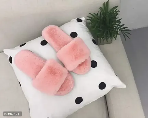 Women's Stylish  Comfy Solid Pink Fur Open-Toe Slides-thumb5