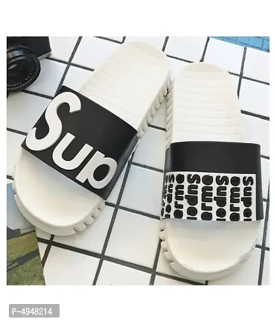 Women's Comfy Indoor Black  White PVC Open-Toe Slides-thumb0