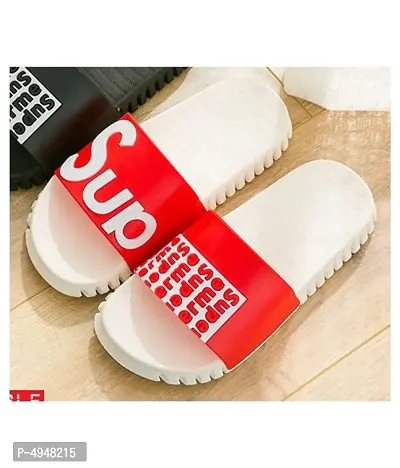 Women's Comfy Indoor Red  White PVC Open-Toe Slides