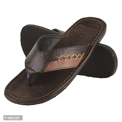 Men's Trendy Brown Synthetic Leather Open-Toe Slides-thumb0