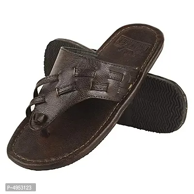 Men's Trendy Brown Synthetic Leather Open-Toe Slides-thumb0