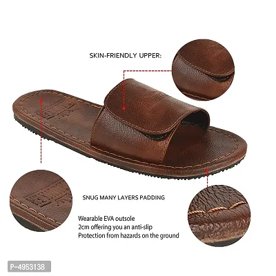 Men's Trendy Brown Synthetic Leather Open-Toe Slides-thumb2