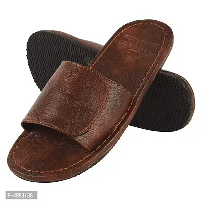 Men's Trendy Brown Synthetic Leather Open-Toe Slides-thumb0