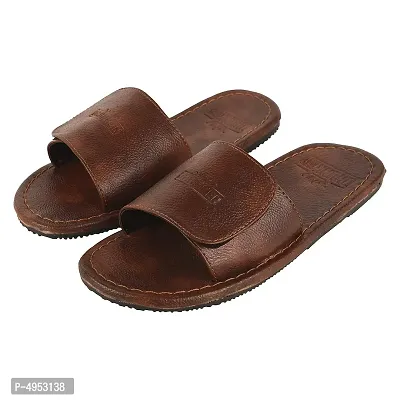 Men's Trendy Brown Synthetic Leather Open-Toe Slides-thumb5