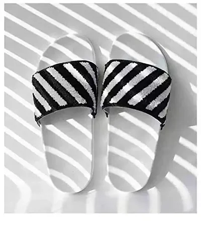 Men's Trendy Printed Black & White PVC Sliders