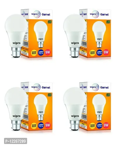 wipro Wipro Polycarbonate Garnet Base B22D 9-Watt Led Bulb (Pack of 4, Warm White)