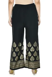 Stylish Rayon Black Gold Printed Elasticated Palazzo For Women-thumb2