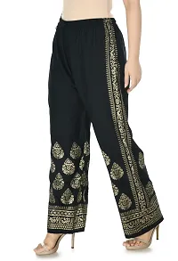 Stylish Rayon Black Gold Printed Elasticated Palazzo For Women-thumb1