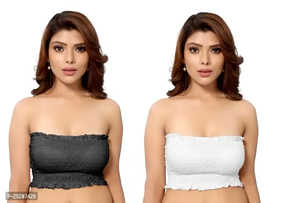 AELEXA ENTERPRISE Women's Cotton Blend Pack of 2 Full Comfortable Free Size Non-Padded Chami Bra for Everyday Wear (Black  Off White) - JM Dubai