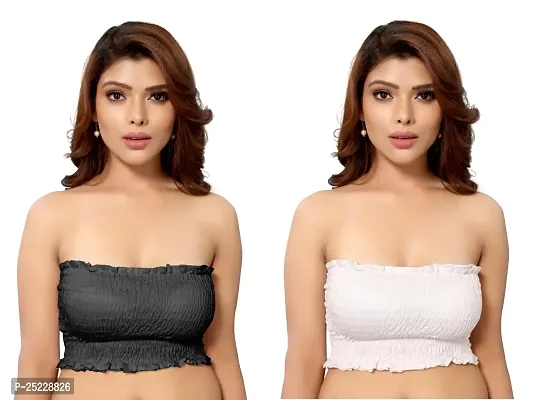 AELEXA ENTERPRISE Women's Cotton Blend Pack of 2 Full Comfortable Free Size Non-Padded Chami Bra for Everyday Wear (Black  White) - JM Dubai