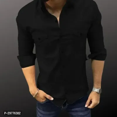 Stylish Black Cotton Solid Casual Shirt For Men-thumb0