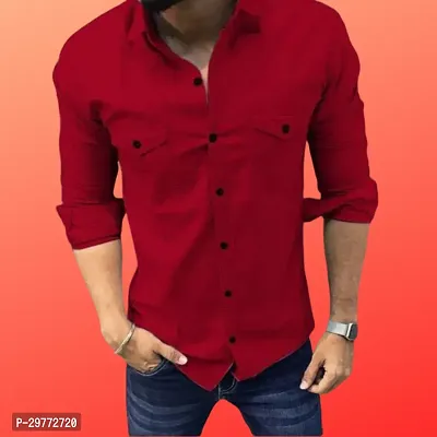 Reliable Red Cotton Solid Long Sleeves Casual Shirt For Men