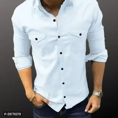 Stylish White Cotton Solid Casual Shirt For Men-thumb0