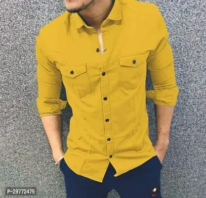 Stylish Mustard Cotton Solid Casual Shirt For Men-thumb0