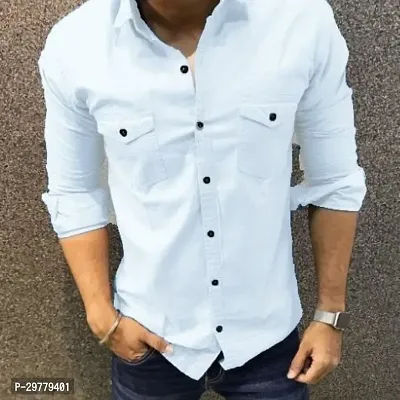 Reliable White Cotton Solid Long Sleeves Casual Shirt For Men-thumb0