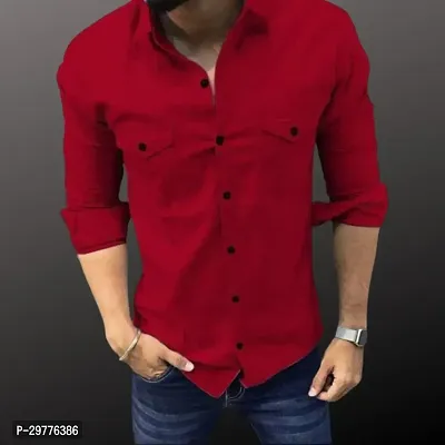 Stylish Red Cotton Solid Casual Shirt For Men