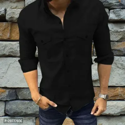 Reliable Black Cotton Solid Long Sleeves Casual Shirt For Men-thumb0