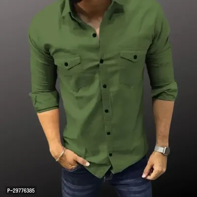 Stylish Green Cotton Solid Casual Shirt For Men