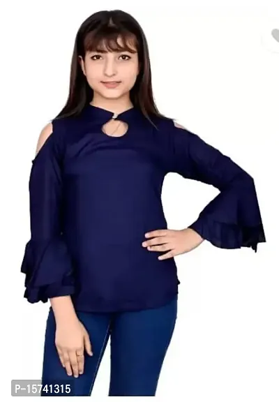 Madhav Enterprises Latest Casual Cotton Blend Top for Girls (Blue, 11-12 Years)