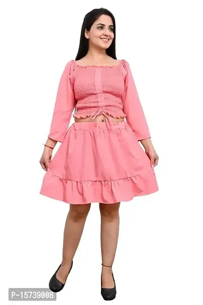 Madhav Enterprises Fancy Latest Girls Skirt with Top Dress in Polyester Fabric for Regular Used (13 Years - 14 Years) Pink