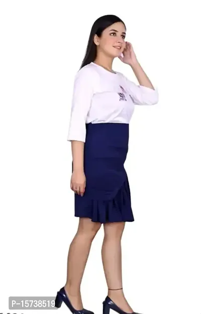 Girls Skirt with Printed Tshirt (12-13 Year) White Blue-thumb2